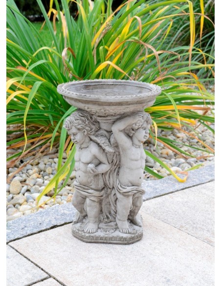 Steinguss Schale gestützt von 3 Engeln