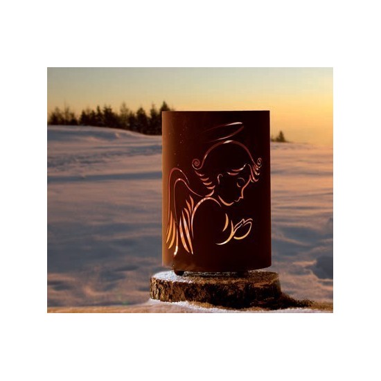 Windlicht Engel - Engelsflügel Kerzenhalter Windlicht betender Engel Edelrost  Höhe 39 cm Schönes betender Engel Windlicht aus M