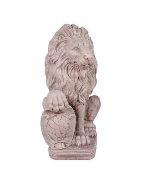 Steinguss - Sitzender Löwe mit Rautenschild links Steinguss - Sitzender Löwe mit Rautenschild links