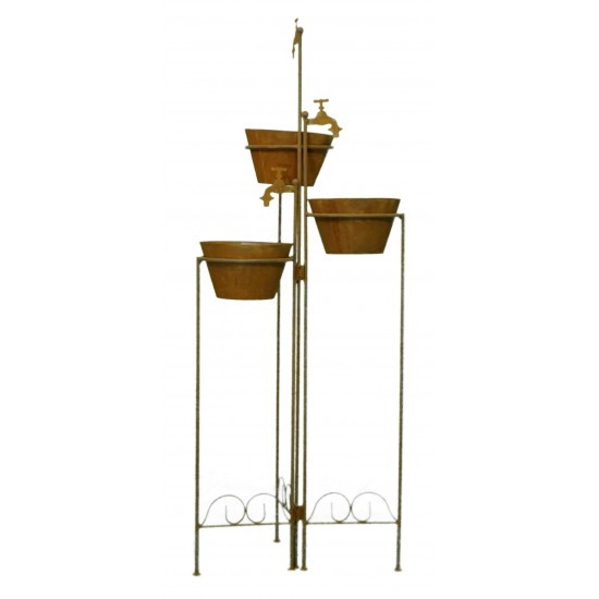 3 teilige Pflanztreppe mit Wasserhahn und Töpfen, Höhe 115 cm