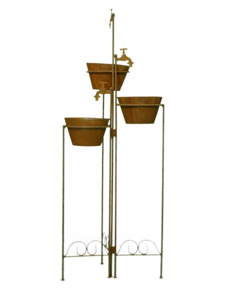 3 teilige Pflanztreppe mit Wasserhahn und Töpfen, Höhe 115 cm