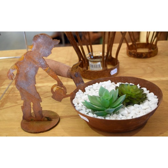 Deko Pfanne zum Bepflanzen mit Holzgriff, Durchmesser 17 cm - Bauerngarten Deko Idee