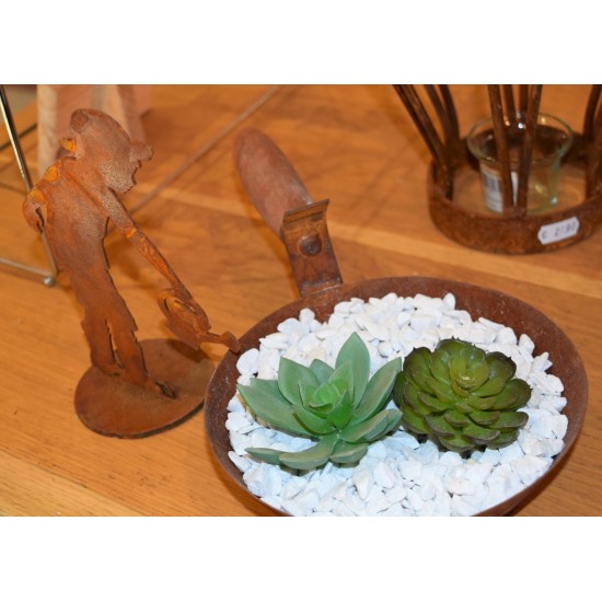 Deko Pfanne zum Bepflanzen mit Holzgriff, Durchmesser 17 cm - Bauerngarten Deko Idee