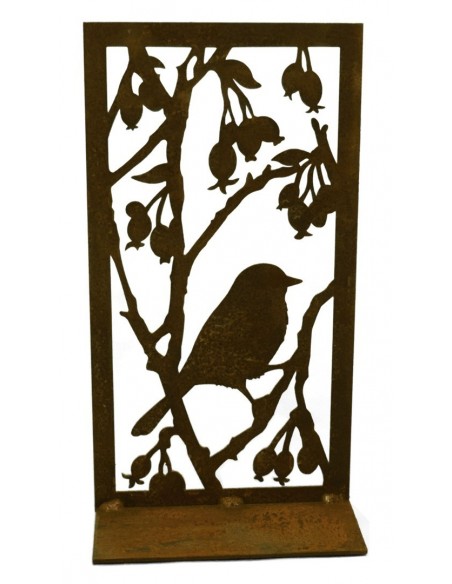 Deko Bild Vogel mit Beeren aus Edelrost für Teelichter