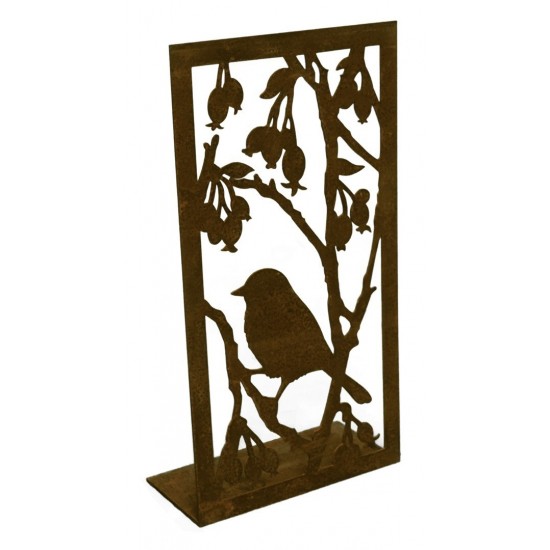 Deko Vogel aus Ast - Topfstecker aus Edelrost