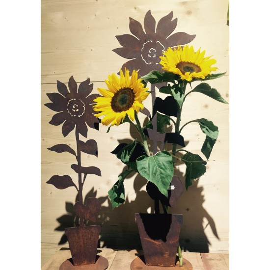 Deko Sonnenblume im Topf auf Platte