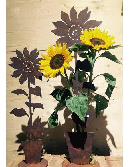 Deko Sonnenblume im Topf auf Platte  Deko Sonnenblume im Topf auf Platte
