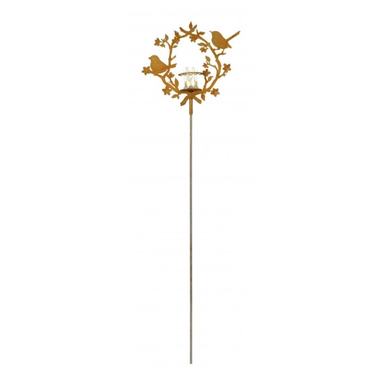 Vögel mit Blütenkranz, Gartenstecker mit Teelichthalter