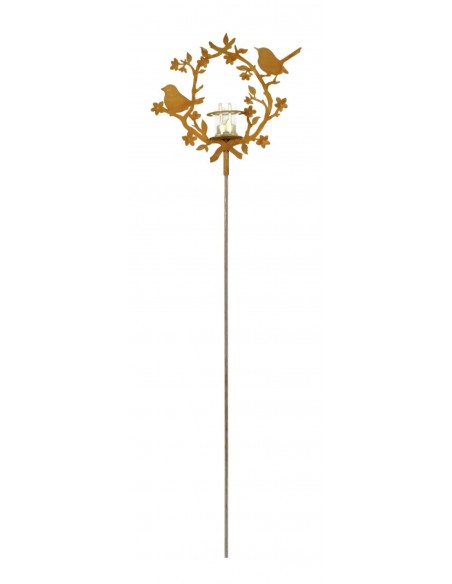 Vögel mit Blütenkranz, Gartenstecker mit Teelichthalter