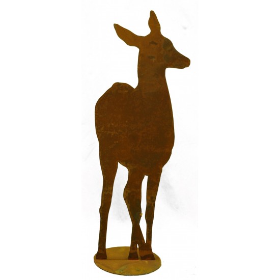 Edelrost Reh von vorne, H 14cm B 5cm, mit Platte