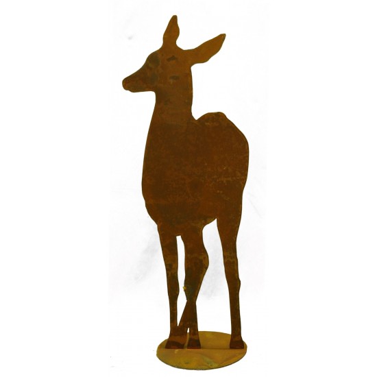 Edelrost Reh von vorne, H 14cm B 5cm, mit Platte