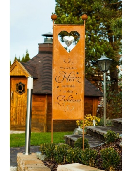 Gartendeko Rost: Wo sich dein Herz wohlfühlt ist dein Zuhause! Blechschild als Sichtschtzwand