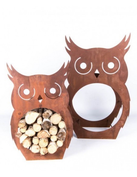 Dekofigur Eule Metall als Kaminholzregal