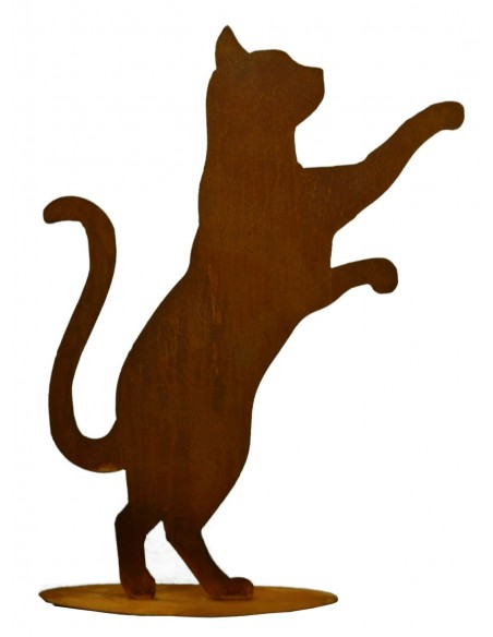 neugierige Katze aus Metall Edelrost Gartendeko