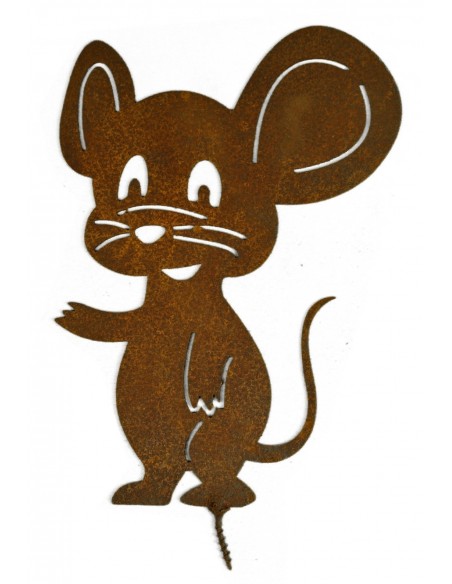 Edelrost Metallsatz, Maus mit großen Ohren, als Baumstecker, zum Einschrauben in Holz