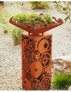 Pflanzschale Zahnrad rechteckig, 30 cm hoch, 56,5 x 56,5 cm breit
