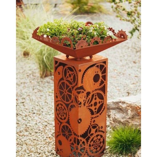 Pflanzschale Zahnrad rechteckig, 30 cm hoch, 56,5 x 56,5 cm breit