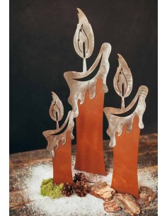 Edelrost Weihnachtsdeko Kerze mit Flamme blank geschliffen 2