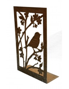 Metallbild Vogel mit Blüten auf eckiger Platte, hübscher Dekoaufsteller 2