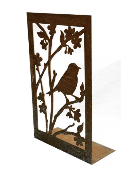 Metallbild Blütenzweige mit Vogel, edle Rostdekoration