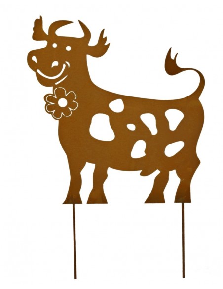 Gartenstecker - lustige Rost Kuh 45 cm hoch 