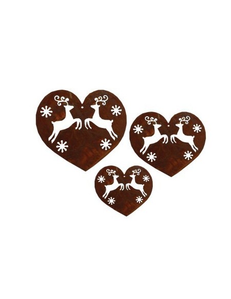 Weihnachtsdeko Herzen mit Rentieren - Landhausdeko Metall