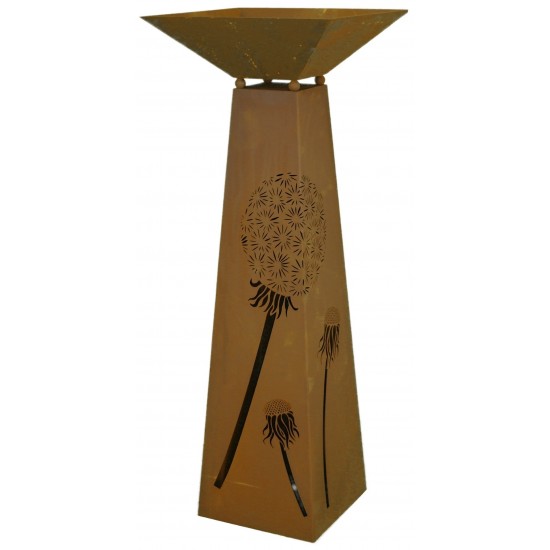 EDELROSTSÄULE „PUSTEBLUME“ Höhe 116 cm incl Schlale 44 x 44 cm