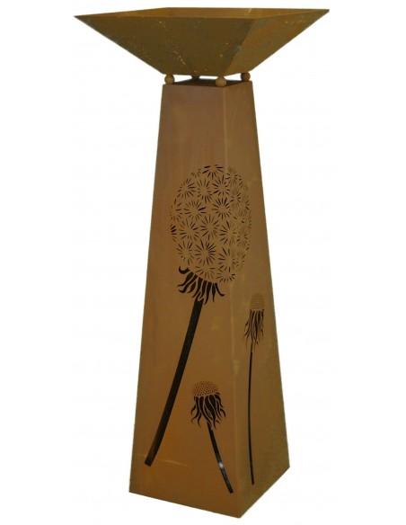 EDELROSTSÄULE „PUSTEBLUME“ Höhe 116 cm incl Schlale 44 x 44 cm