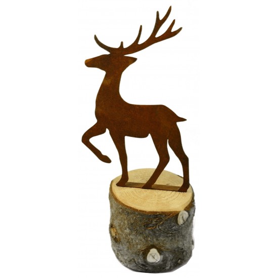 Edelrost Metallfiguren auf kleinem Holzstamm verschiedene Varianten
