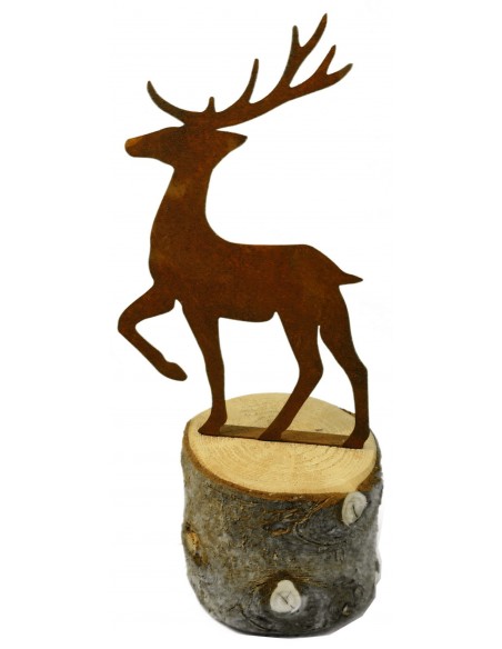 Edelrost Metallfiguren auf kleinem Holzstamm verschiedene Varianten