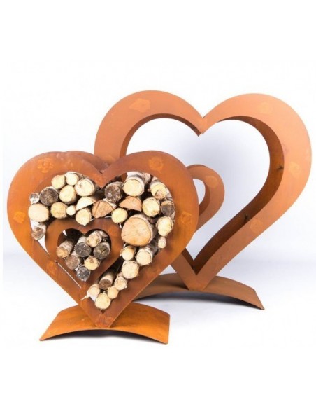 Großes Metall Herz für Holz als Kaminholzregal