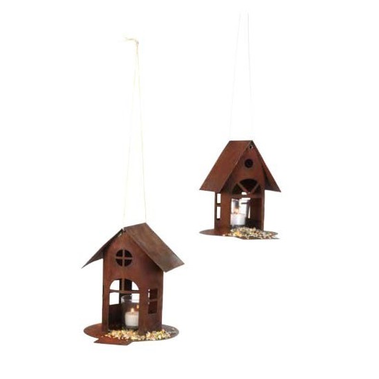 Rost Vogelhausals Windlicht oder Lichthaus beleuchter zur Winterdeko aus edelrost