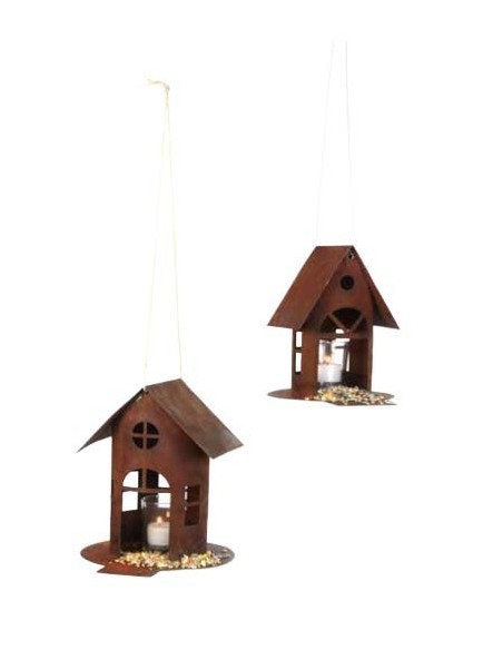 Rost Vogelhausals Windlicht oder Lichthaus beleuchter zur Winterdeko aus edelrost