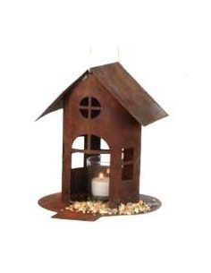 Vogelhäuser Rost Vogelhaus mit Steg, zum Hängen oder Stellen, Höhe 22 cm (groß) Rost Vogelhaus mit Steg, zum Hängen oder Stellen 2