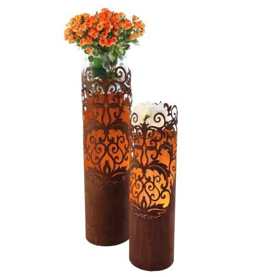 Gartendeko beleuchtete Rostsäulen 