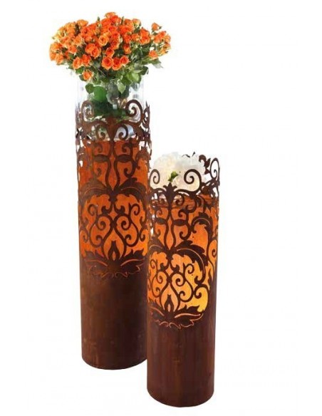 Gartendeko beleuchtete Rostsäulen 