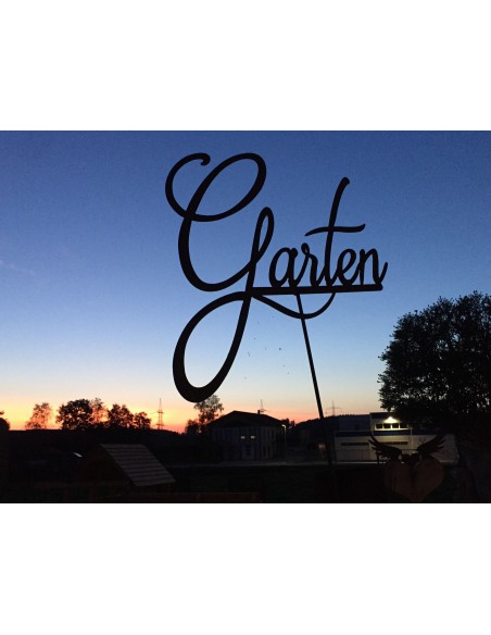 Schriftzug Garten auf Stab, 2mm Stahl H 45 cm - B 67 cm - Stab 120 cm