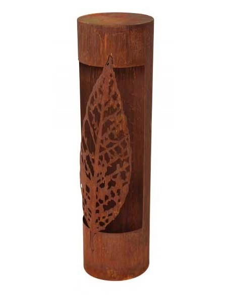 Edelrost Säule 'Willow' rund, mit schmalem Blatt, Höhe 100 cm aus rostigem Metall zur Gartendeko