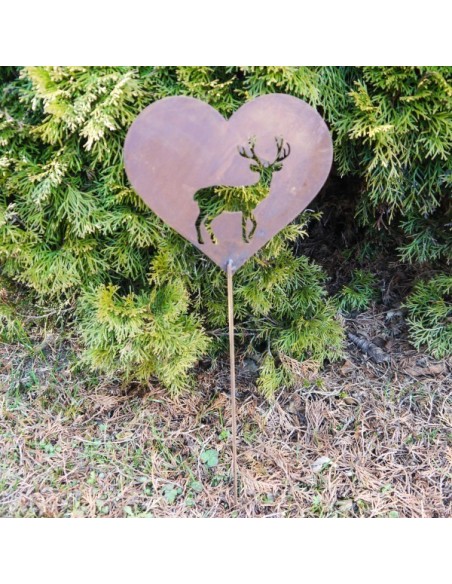 wilder Gartenstecker Herz mit Hirschmotiv in Rostoptik für Ihren Garten