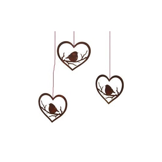 Deko Vogel auf Ast umschlossen von einem Herz in unterschiedlichen Ausführungen