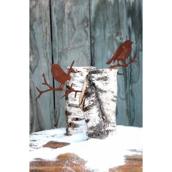 Vogel Meise auf Ast, zum Einstecken in Weichholz, Dekovogel Metallmichl