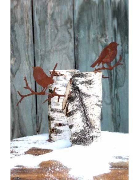 Vogel Meise auf Ast, zum Einstecken in Weichholz, Dekovogel Metallmichl