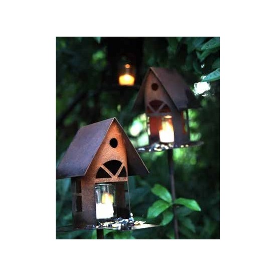 Deko Gartenstecker Vogelhaus oder Vogelfutterstelle als Windlicht  