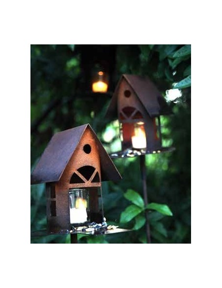 Deko Gartenstecker Vogelhaus oder Vogelfutterstelle als Windlicht  