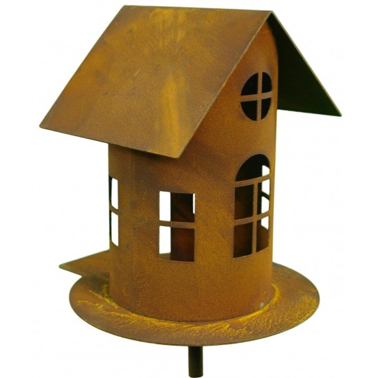 Edelrost Gartenstecker Vogelhaus mit Steg 