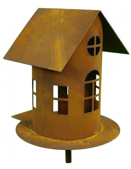 Edelrost Gartenstecker Vogelhaus mit Steg 