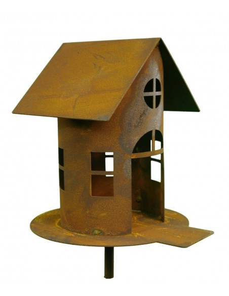 Edelrost Gartenstecker Vogelhaus mit Steg 