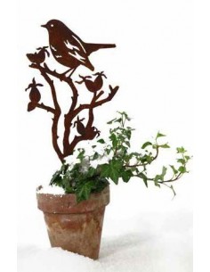 Deko Vogel aus Ast - Topfstecker aus Edelrost