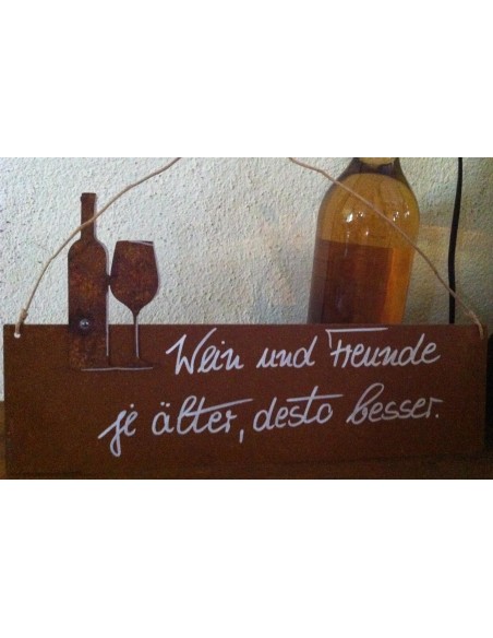 Rostschild " Wein ud Freunde je älter, desto besser" Deko für Gastronomie