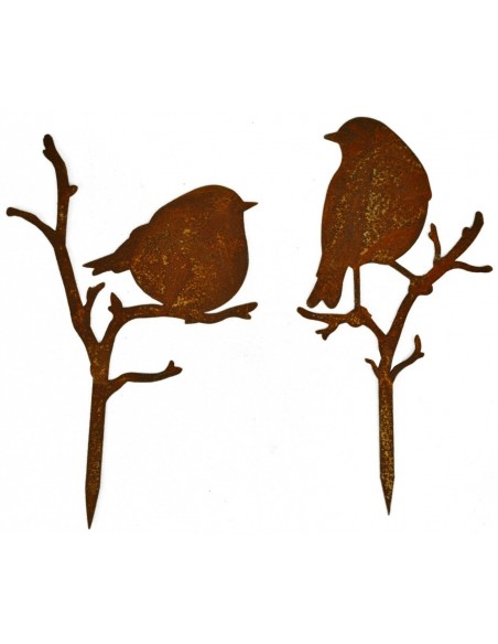 Deko Tierfigur Vogel auf Ast in hellbrauner Rostfarbe